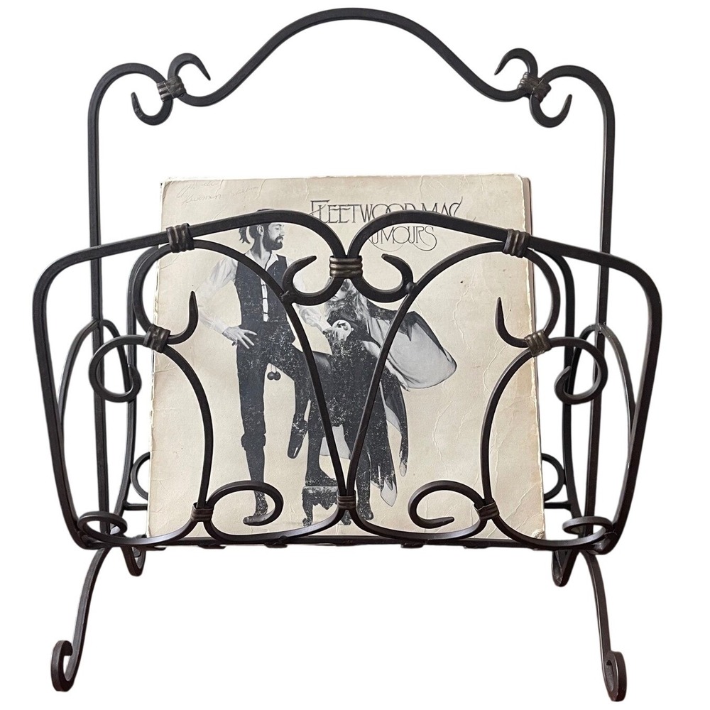 Vtg MCM iron metal Magazine Book Vinyl Record‎ LPs Rack Craft Holder Granny